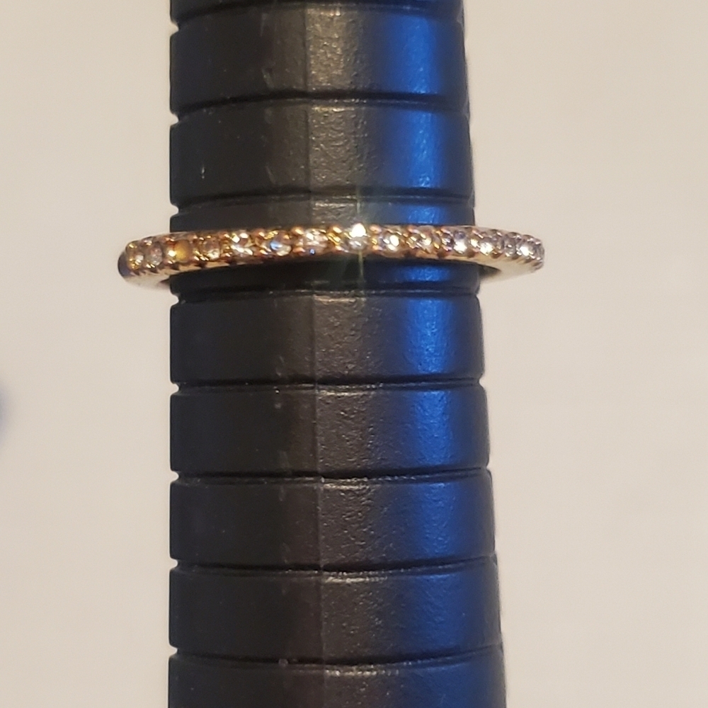 Single Row Gold Tone Faux Diamond Ring Size 8 Minimalist Thin Band Ring